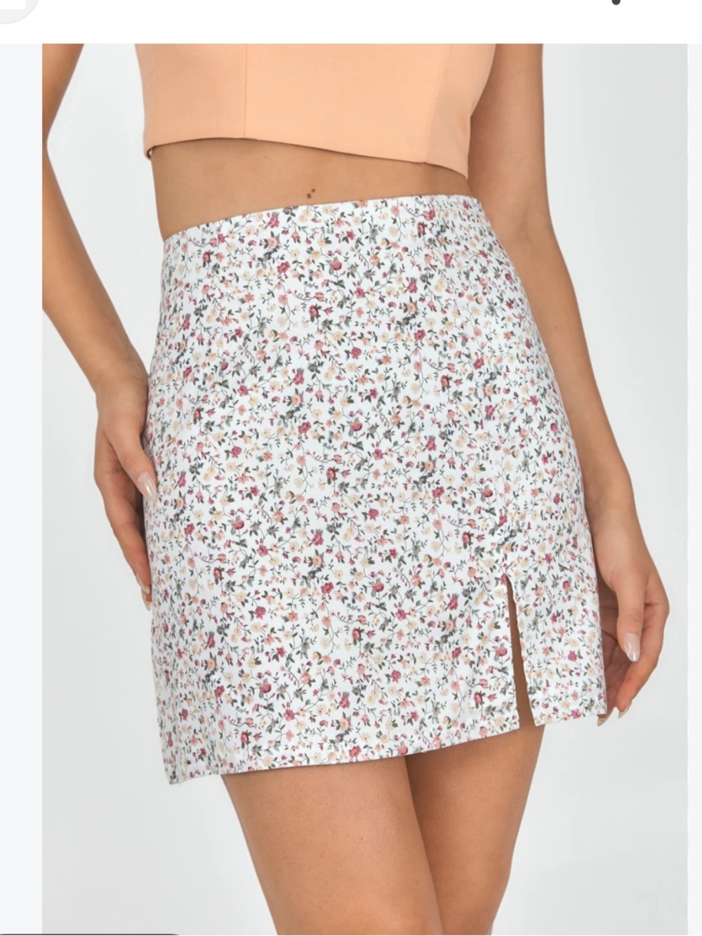 SHEIN White Mini Skirt with Red Floral Print